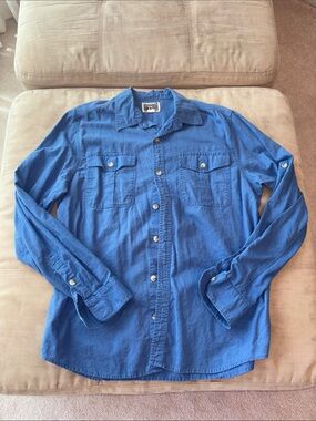 Men’s Blue Converse Long-Sleeve Button-Up Shirt Size L